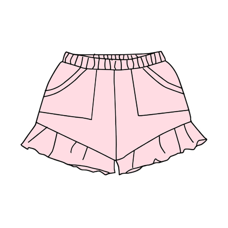 presale SS0560 Baby Girls Light Pink Pockets Summer Cotton Ruffle Short Bottoms D 3.28