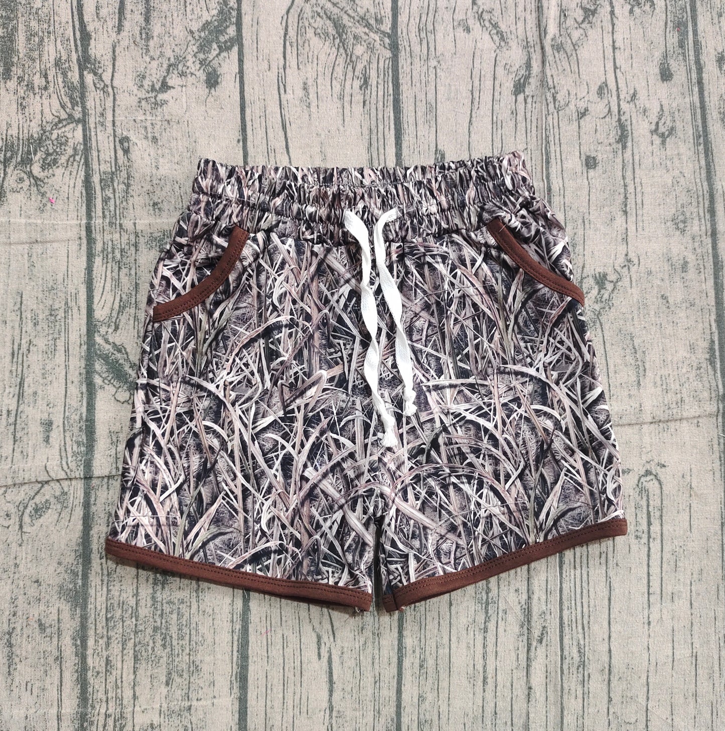 presale SS0674 Baby Boys Grey Leaves Camo Hunting Pockets Shorts Bottom D 1103