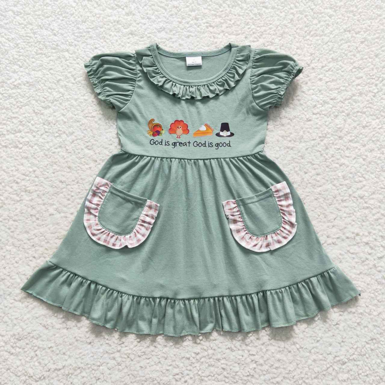 GSD0481 god is great offset turkey pocket green floral dress D 5.8
