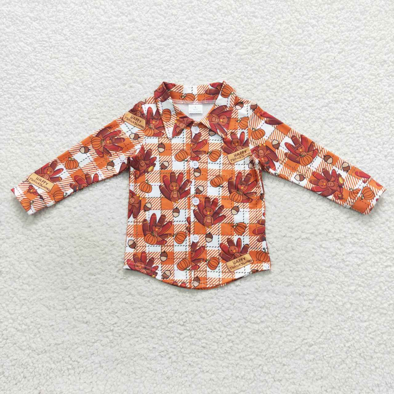 BT0255 Turkey Pumpkin Pine Nut Orange Plaid Long Sleeve Top D 8.11