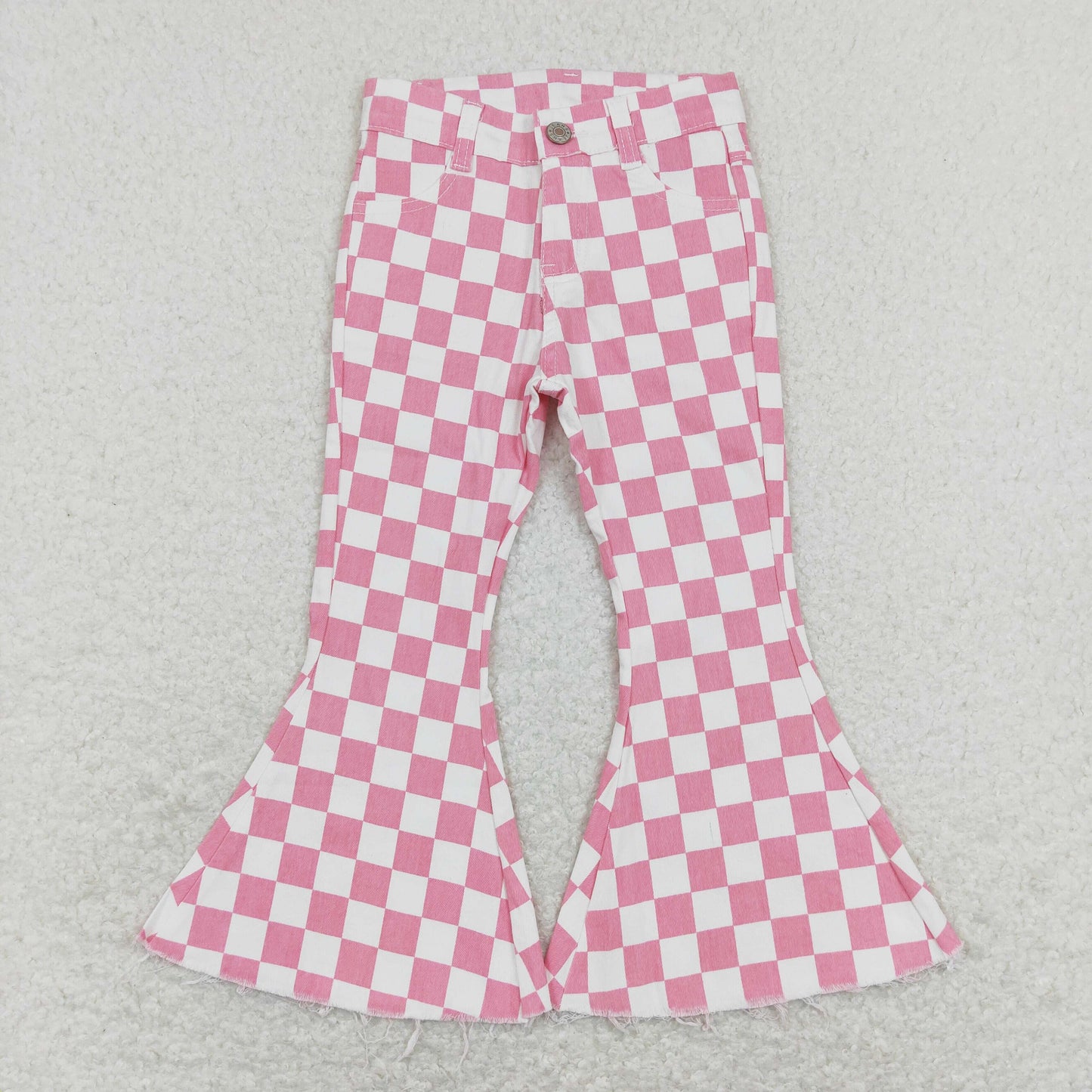P0348 Pink and white plaid denim trousers D 904