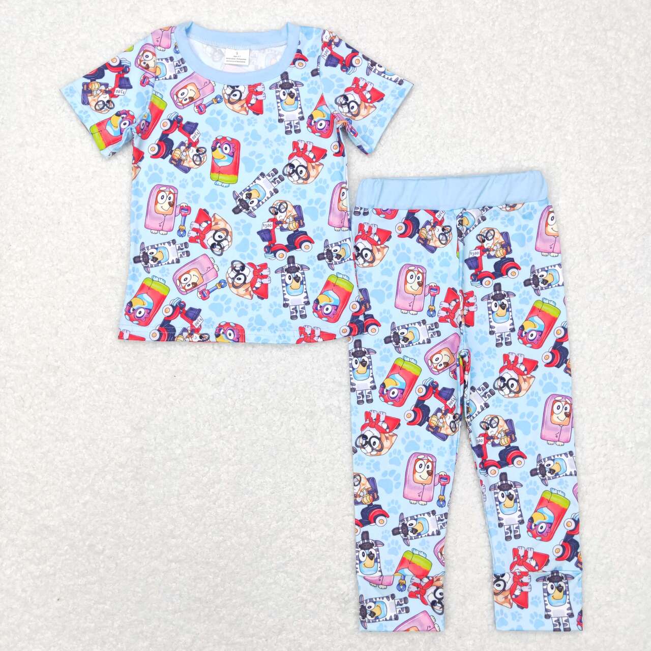 BSPO0249 Cartoon Dog Blue Short Sleeve Pants Suit
