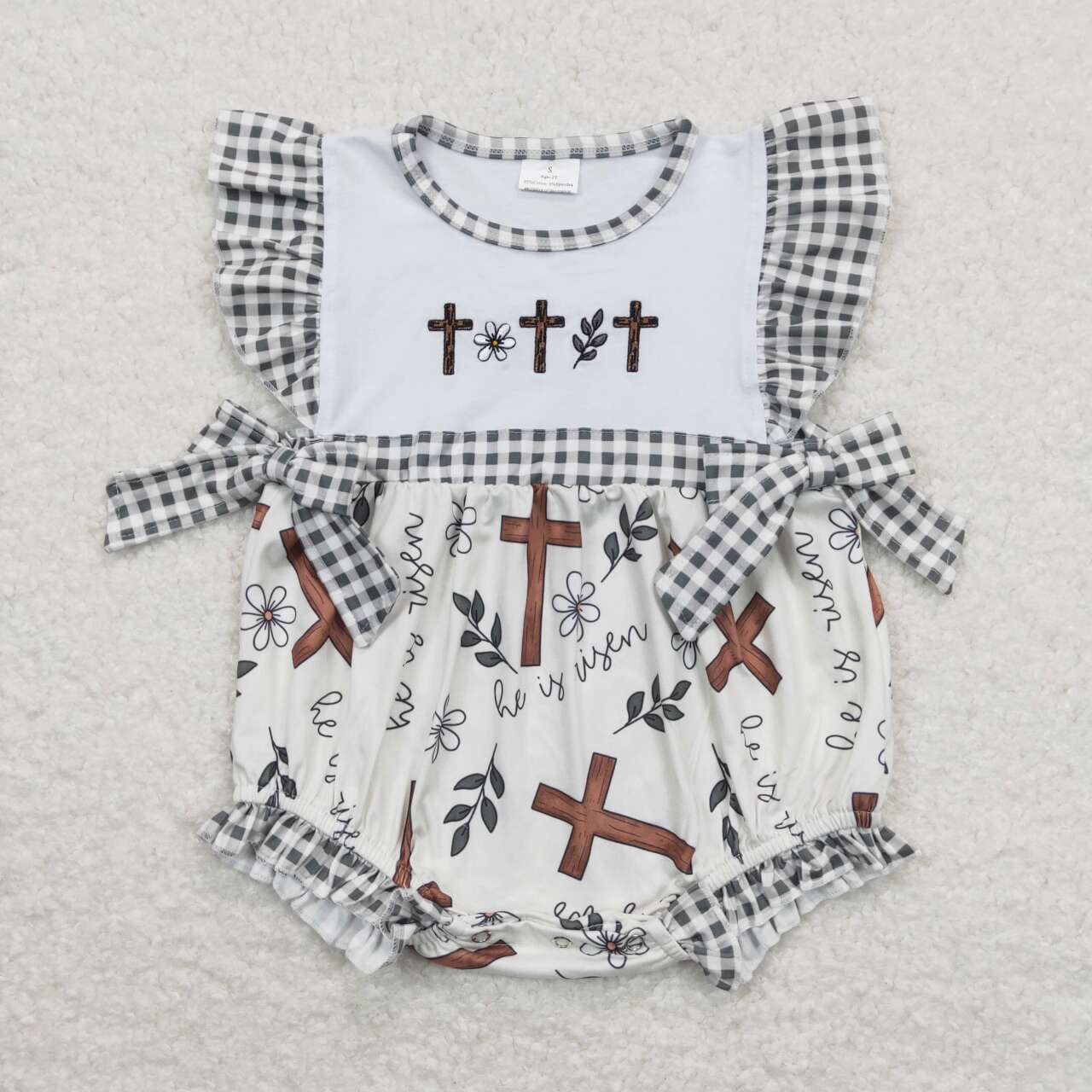baby girl cross print easter bubble