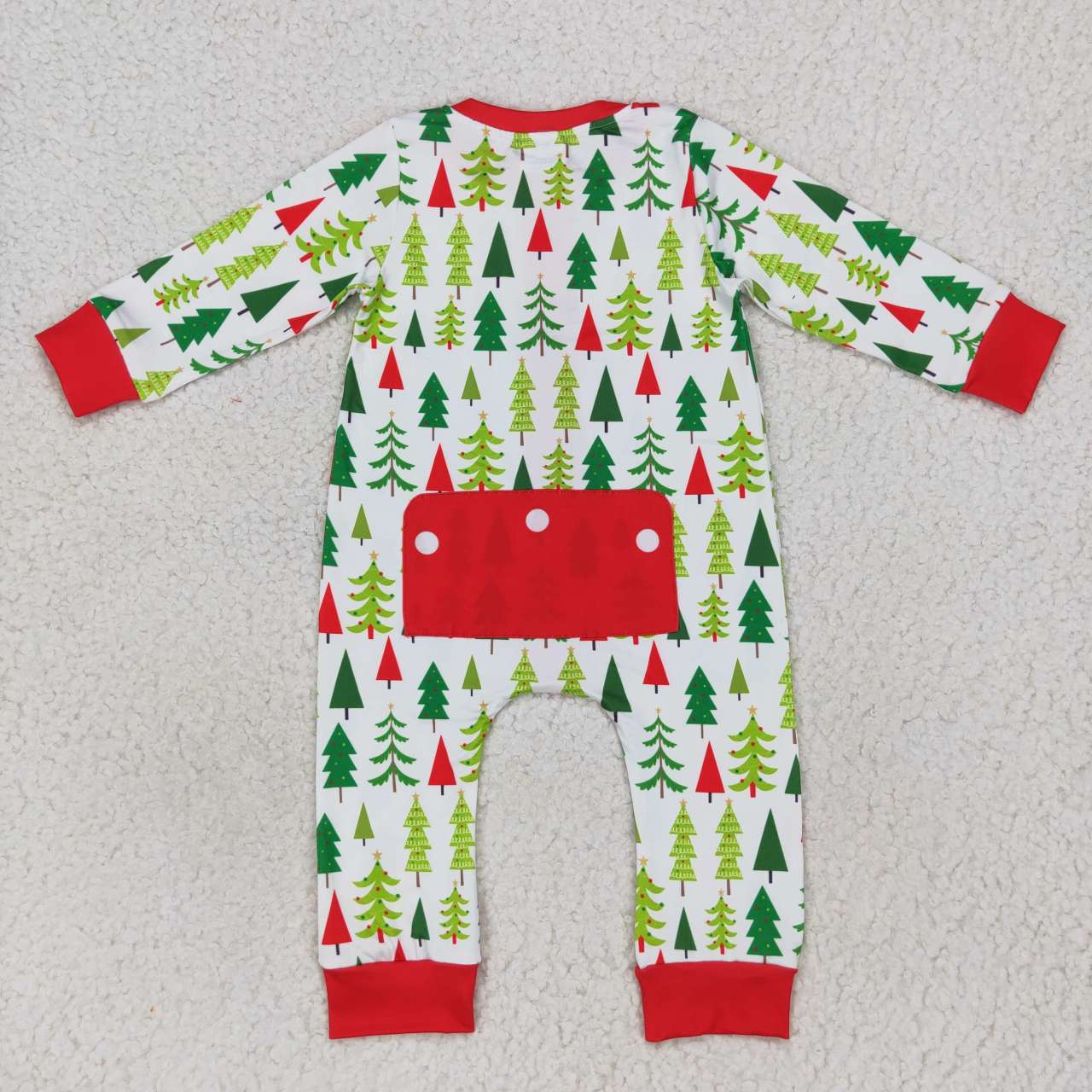 LR0627 Christmas Tree Red and White Zip Long Sleeve Jumpsuit
