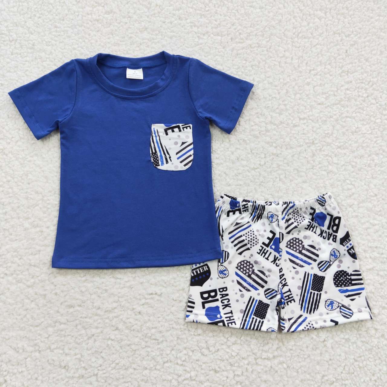 BSSO 0242 BACK THE BLUE flag blue short sleeve shorts