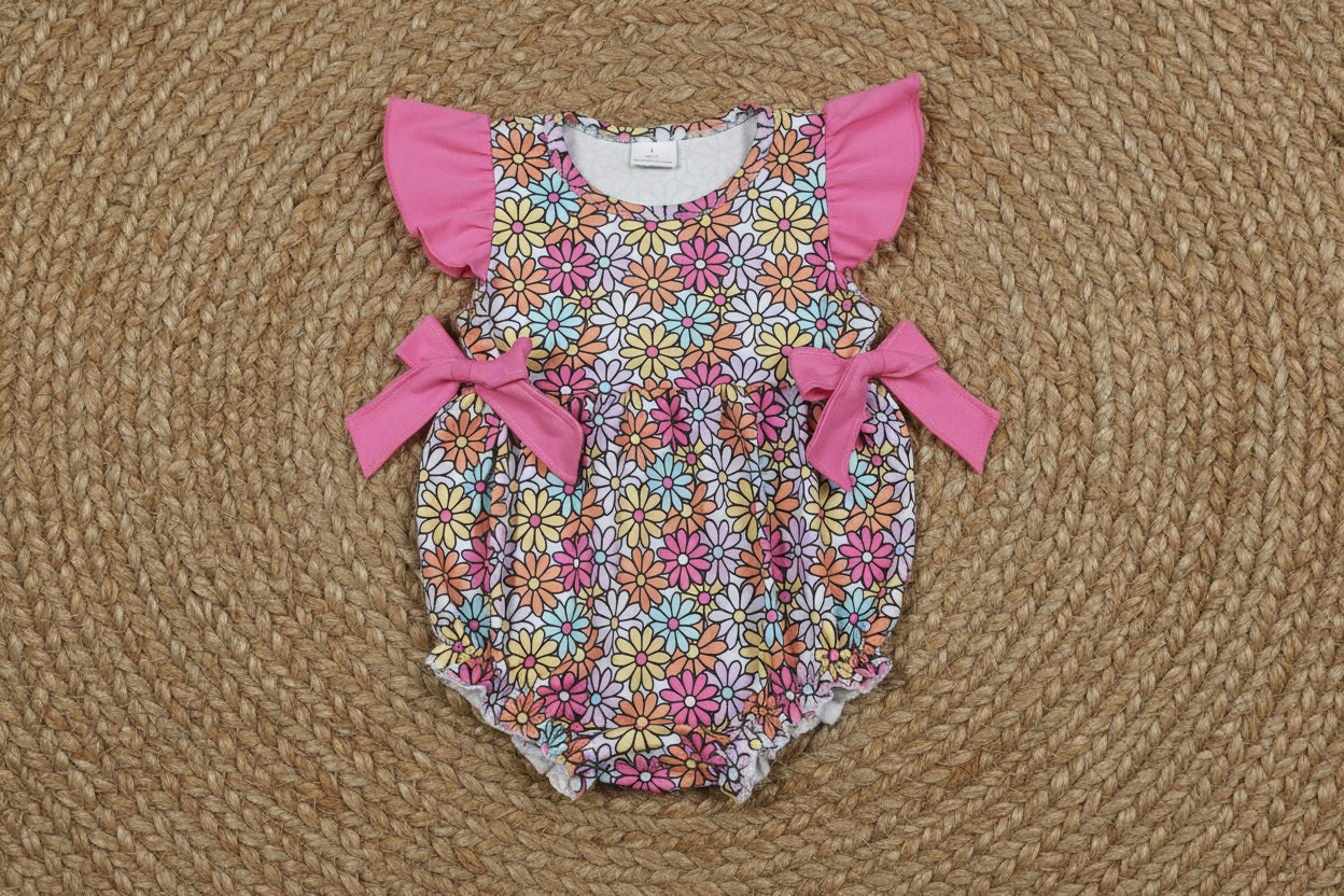 SR4049 daisy flower bow bubble romper baby girl clothes
