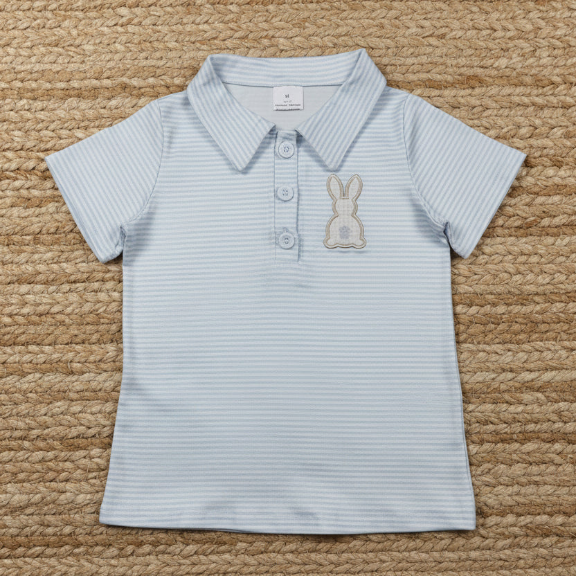 blue stripes bunny embroidery boy easter polo