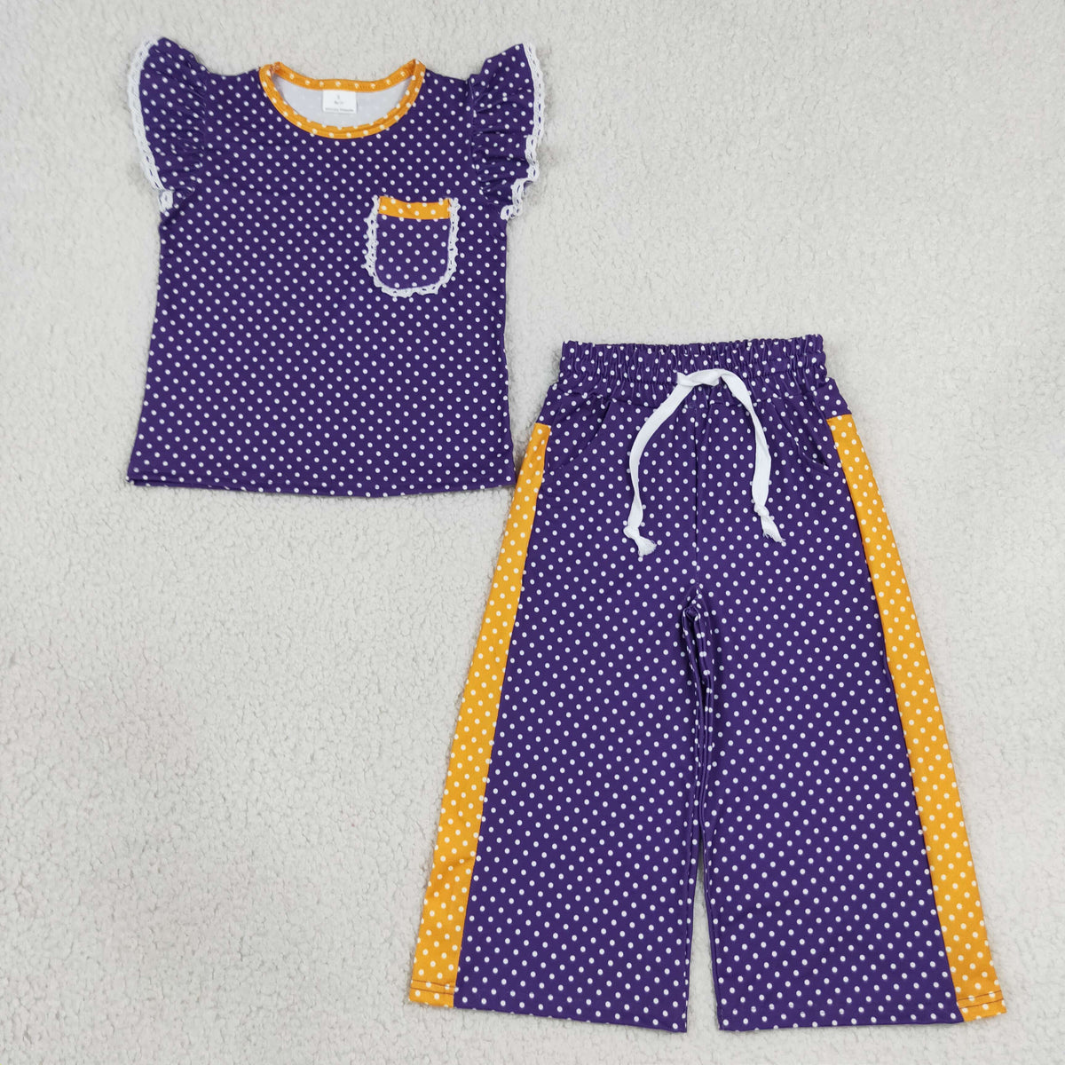 LSU purple white polk dots pants set