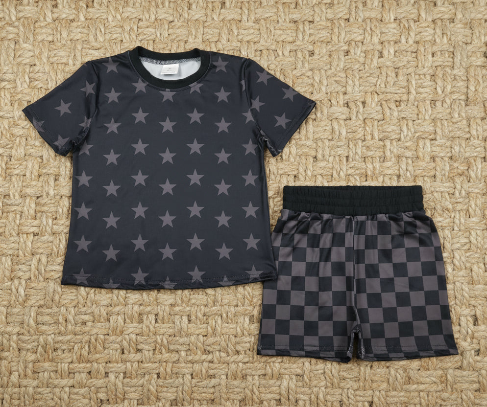 black stars and checkered shorts set