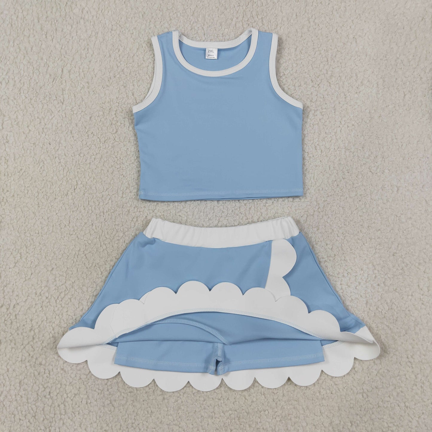 solid blue and white scallop athletic skort outfit girls clothes