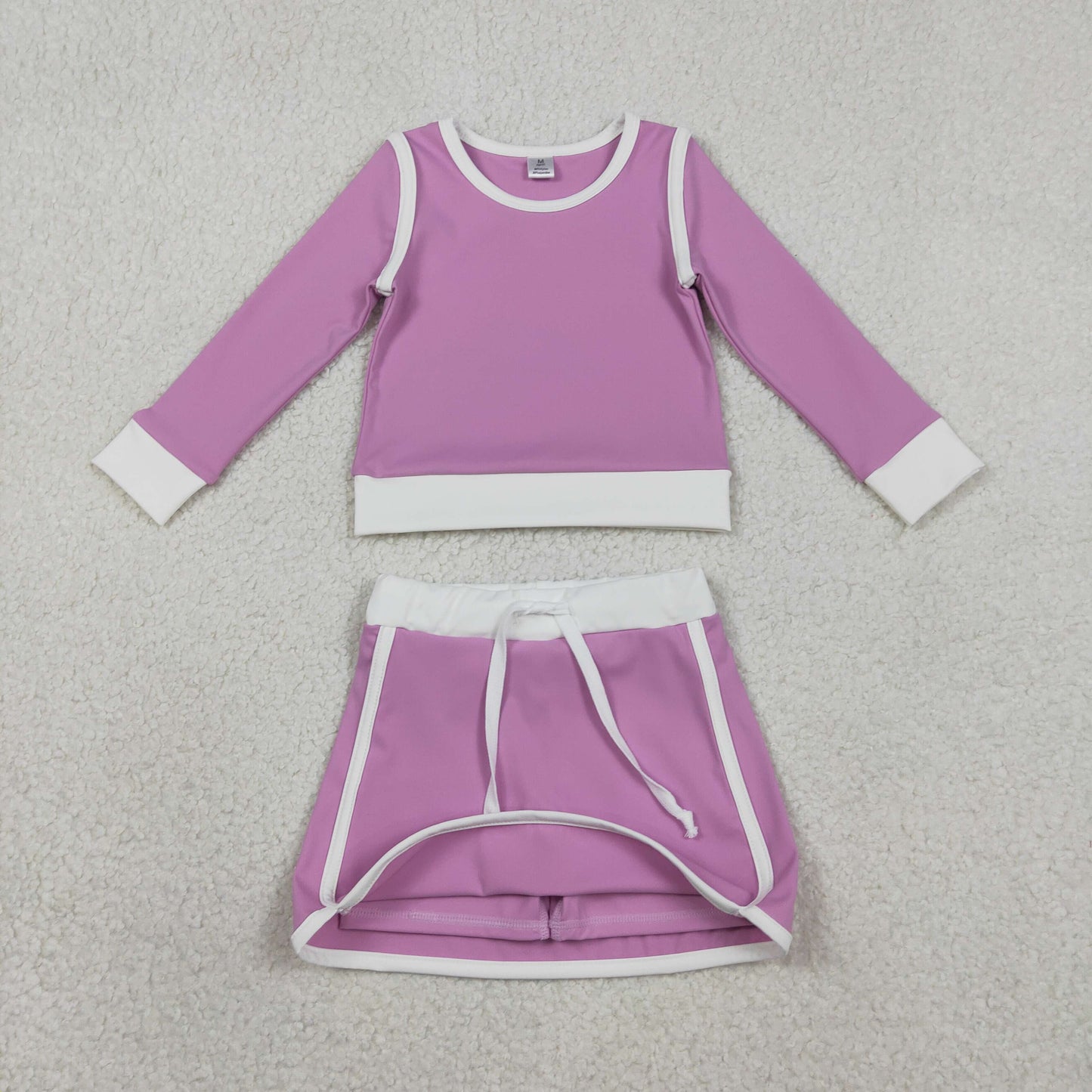 long sleeve solid lavender athletic pullover skort set outfit