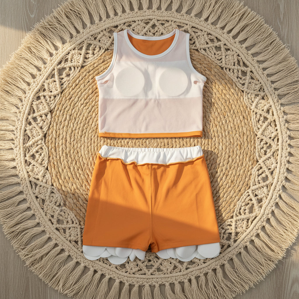 solid orange white scallop athletic skort outfit girls clothes