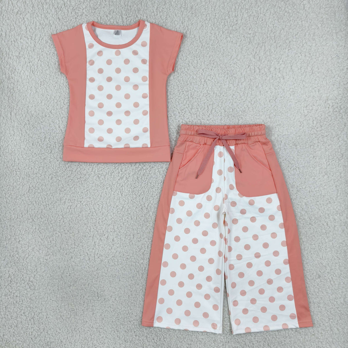 peach polka dots pants set girls clothing
