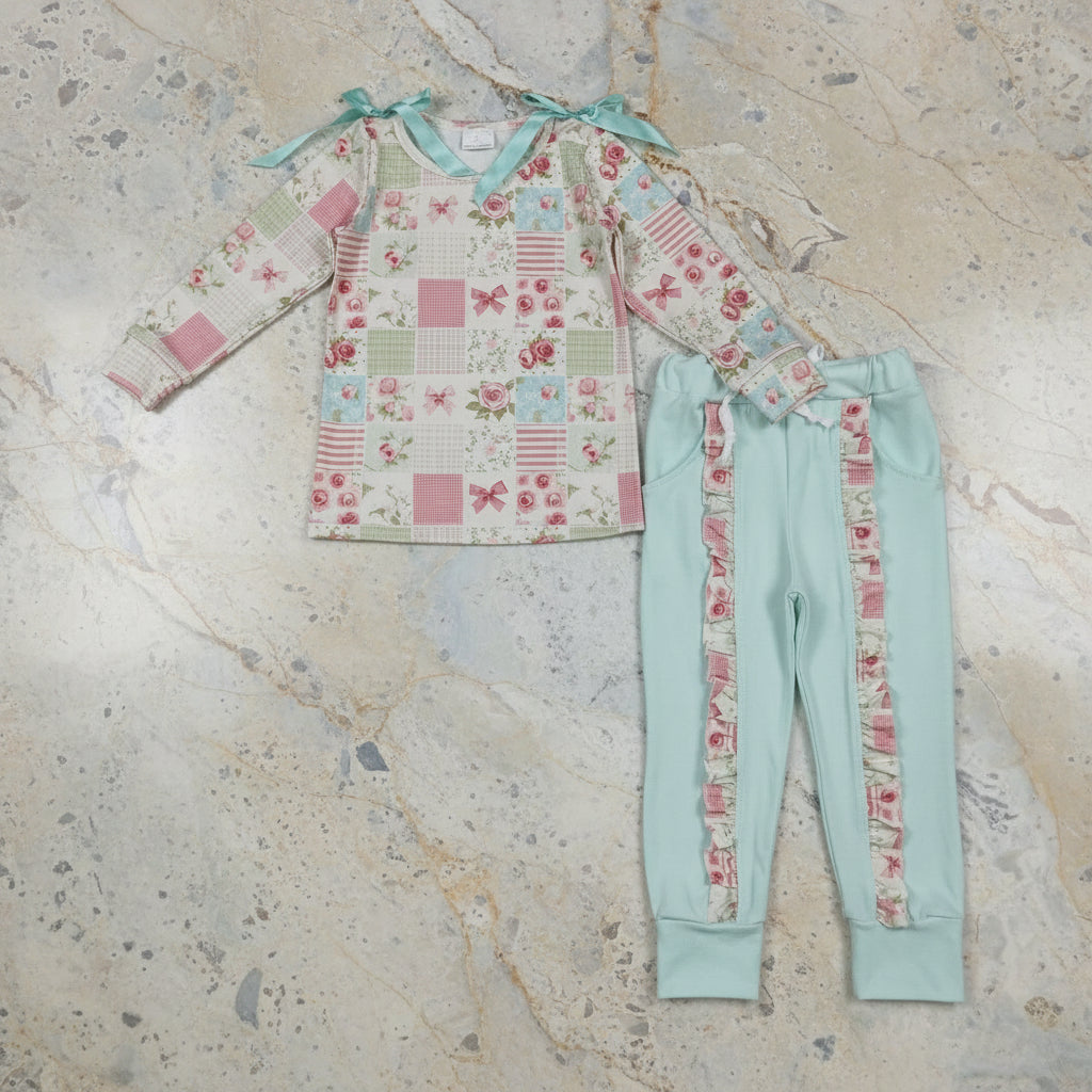 flower patchwork jogger set girl outfit