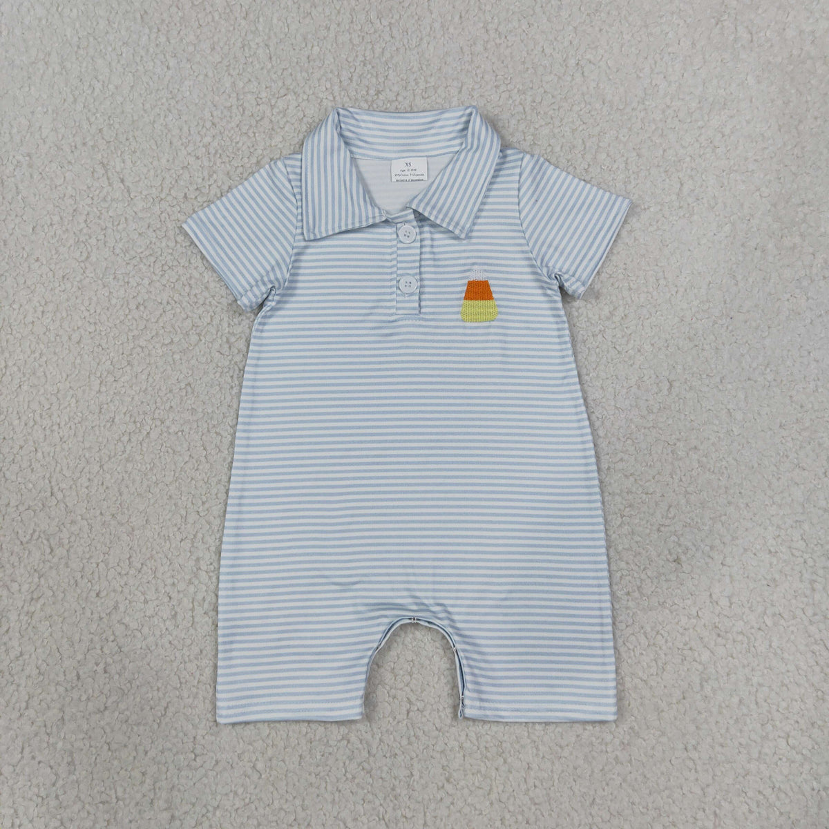 halloween candy corn embroidery striped polo romper