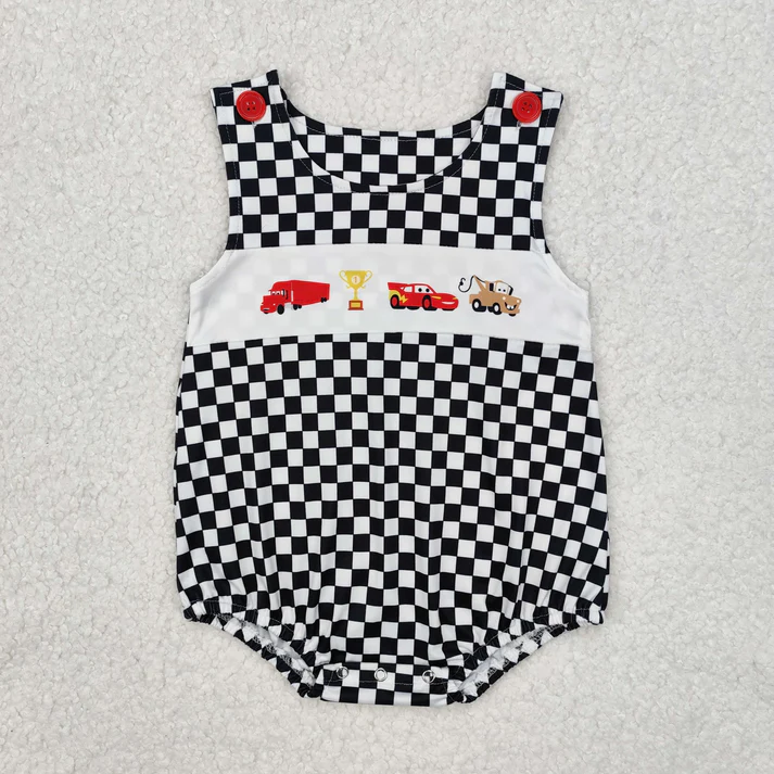 SR2207 Cartoon Car Engineering Vehicle Trophy Black and White Checkered Vest Bodysuit