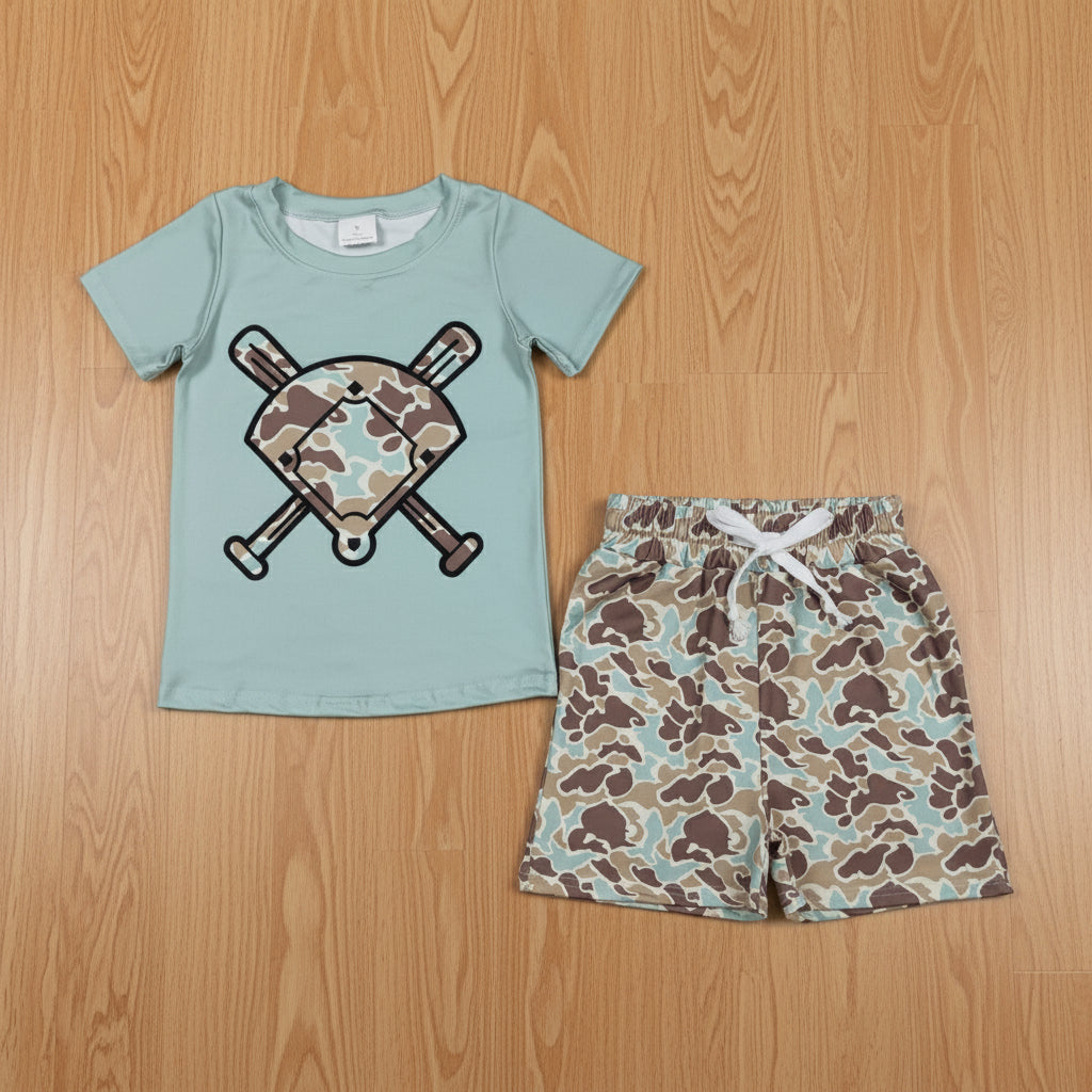 camo baseball boy shorts set