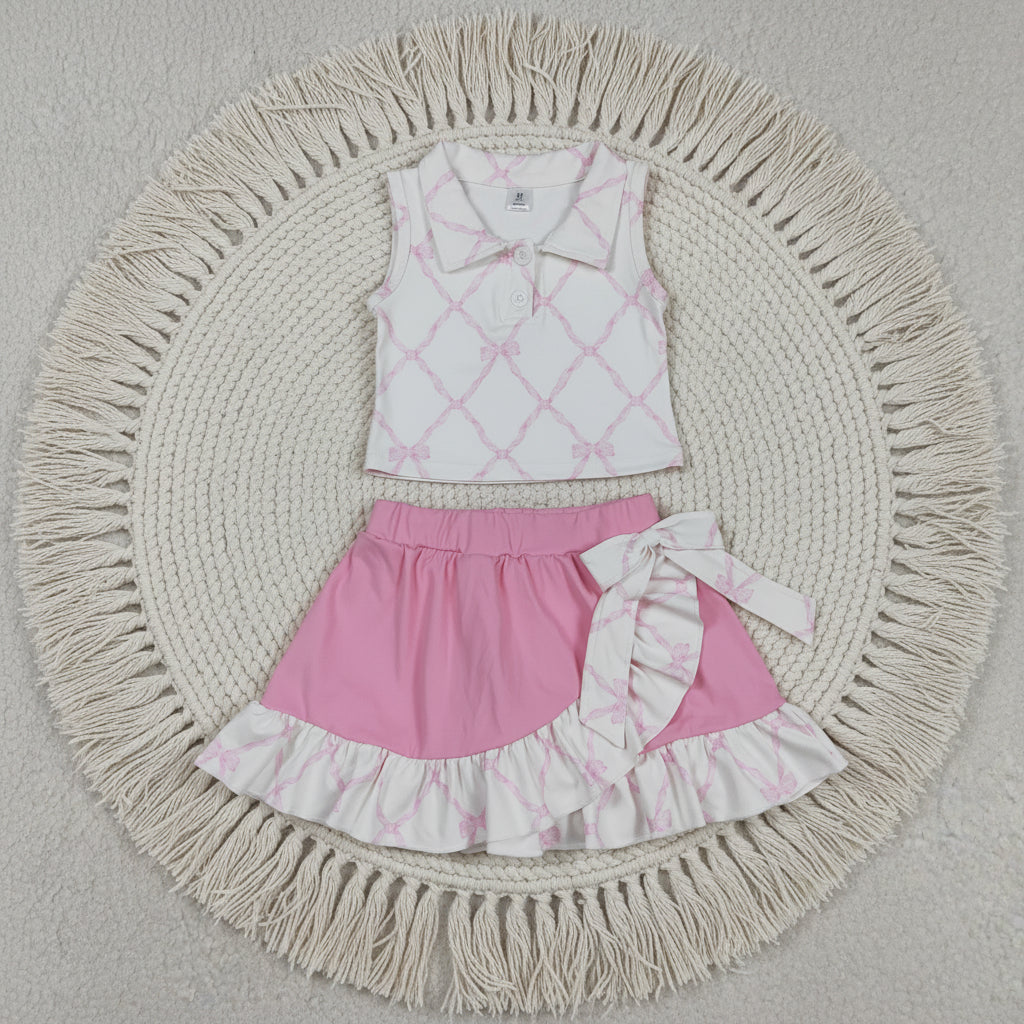 pink bow on white polo skort set girls clothing