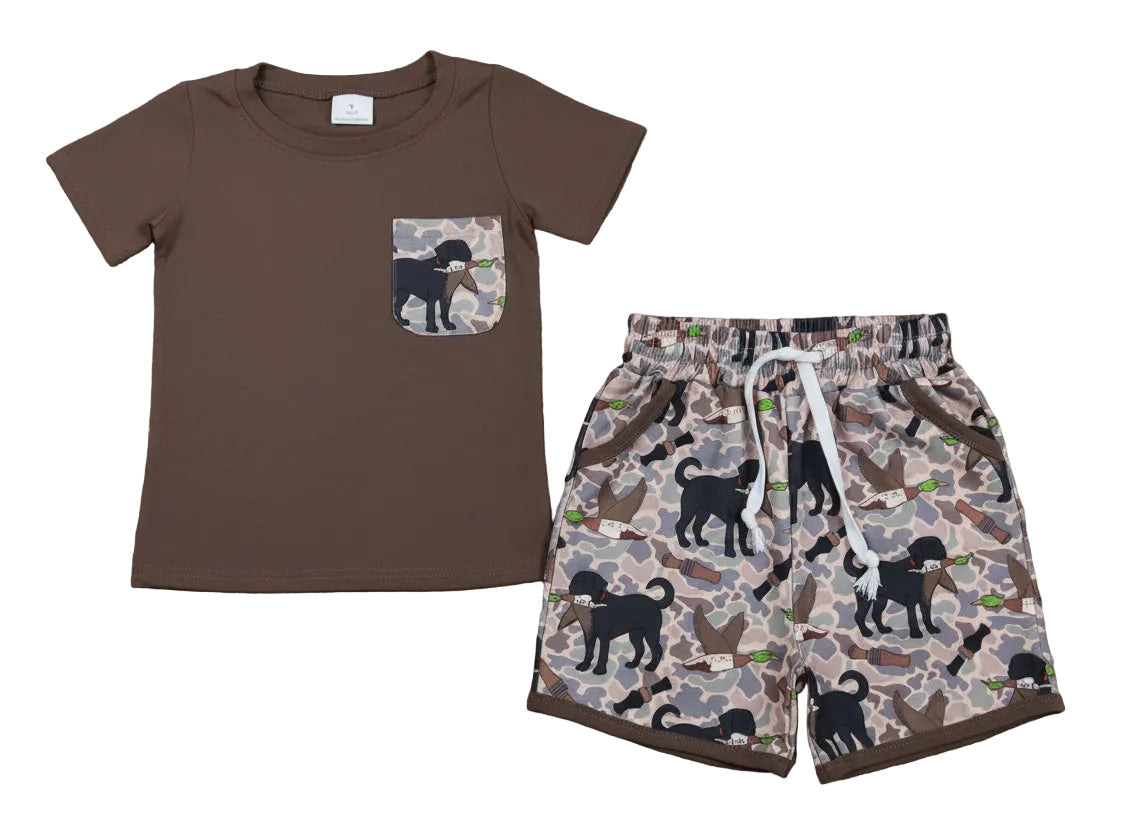 hunting print boy shorts set with pocket