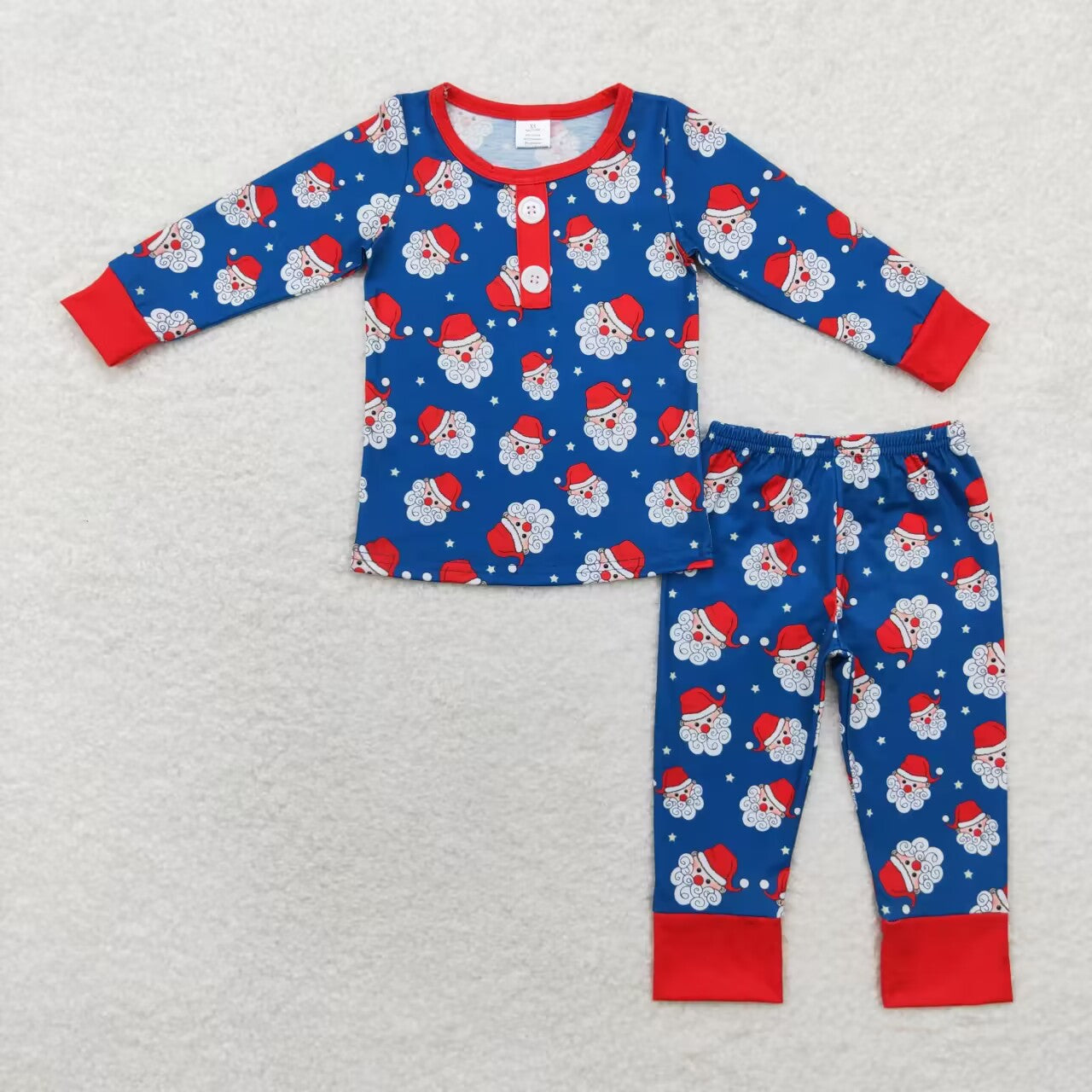 BLP0551 Bamboo Navy blue Santa Claus button long sleeve long pants pajama set D 6.13