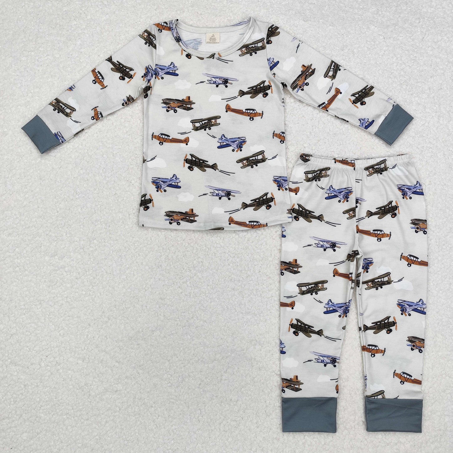 BLP0647 Bamboo Airplane Beige Green Long Sleeve Long Pants Pajama Set