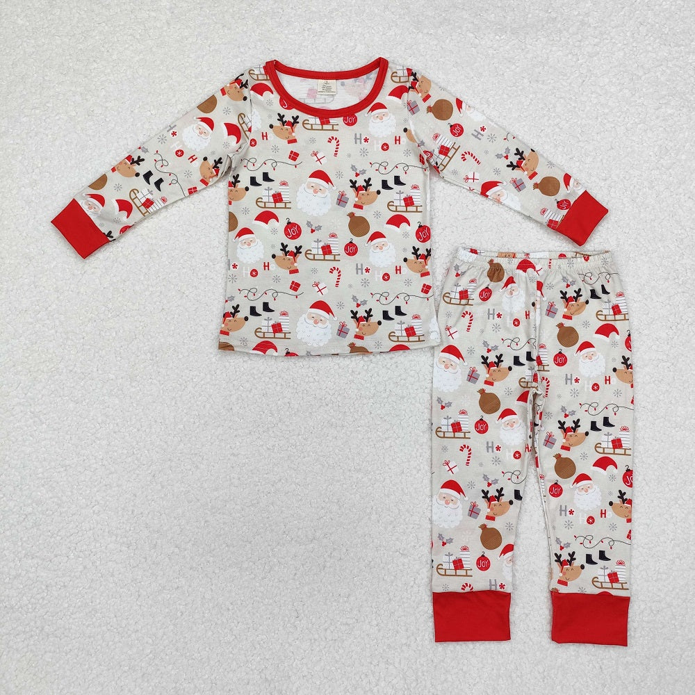 BLP0662 Santa Claus Reindeer Gift Brown Red Long Sleeve Long Pants Pajama Set