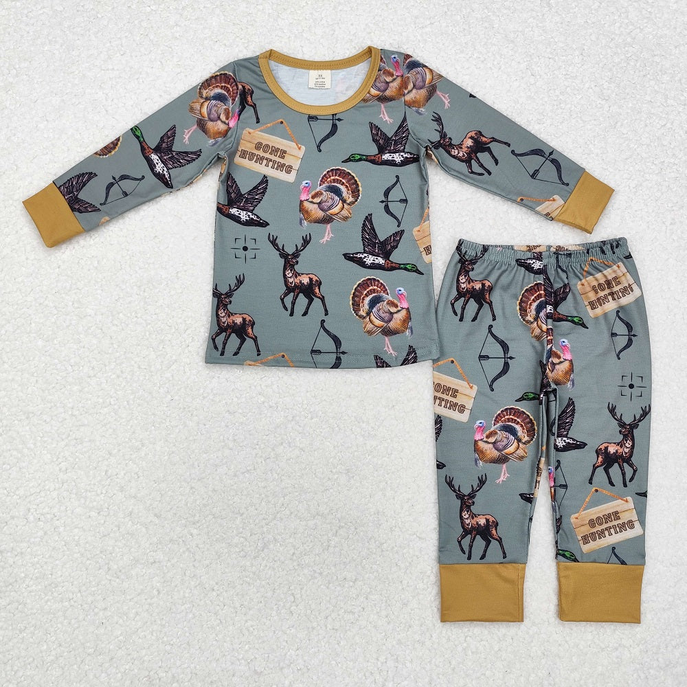 BLP0819 Bamboo Duck Turkey Green Long Sleeve Long Pants Pajama Set