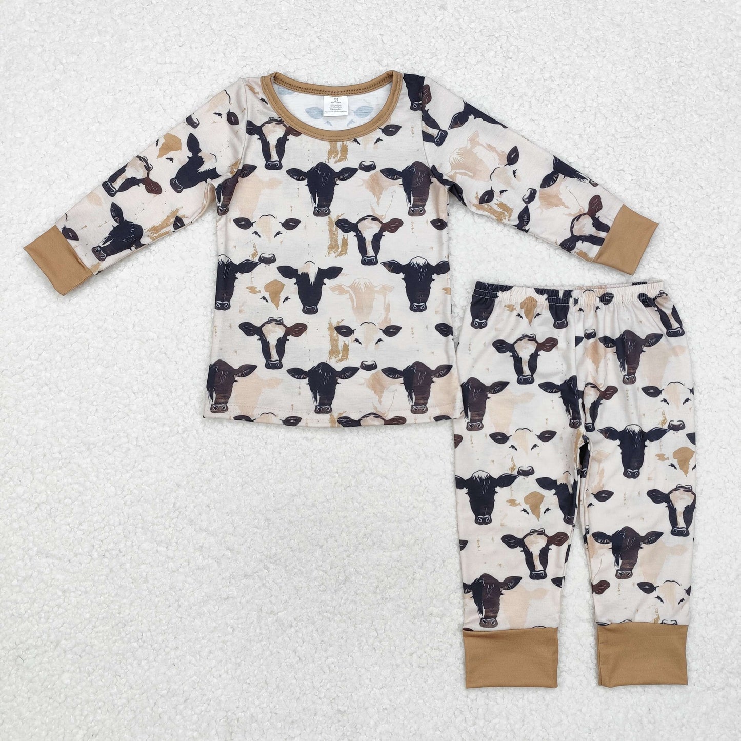 BLP0860 Bamboo Cow Brown Long Sleeve Long Pants Pajama Set