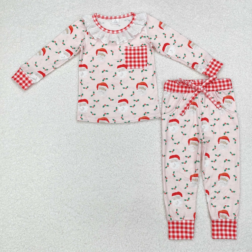 GLP1213 Santa red and white plaid pocket pink long-sleeved trousers pajama set