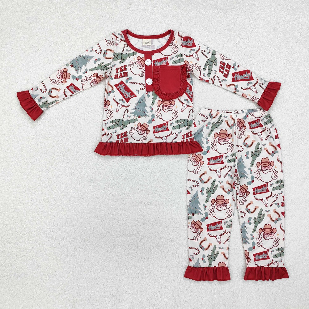 GLP1414 Bamboo Santa Claus Cactus Bull Head Lace Pocket Beige Long Sleeve Long Pants Pajama Set