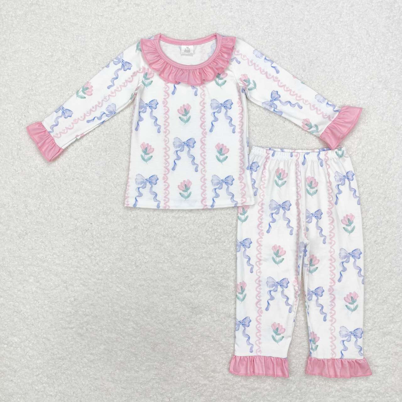 GLP1693 Bamboo Bow pattern blue and purple lace long sleeve long pants pajama set