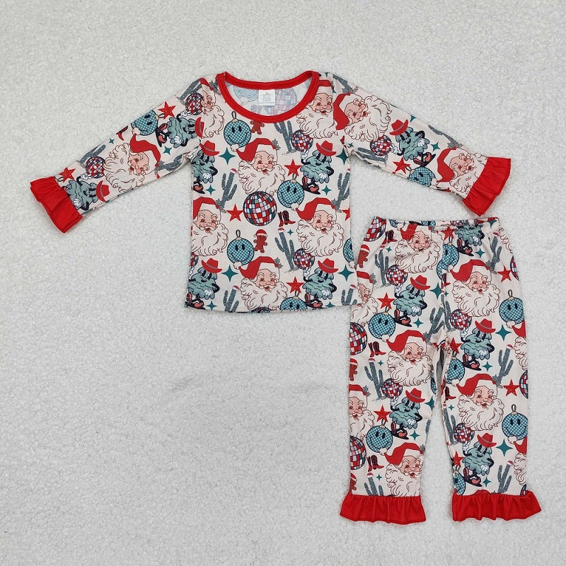 GLP1780 Bamboo Santa Claus Light Ball Cactus Star Lace Beige Long Sleeve Long Pants Pajama Set