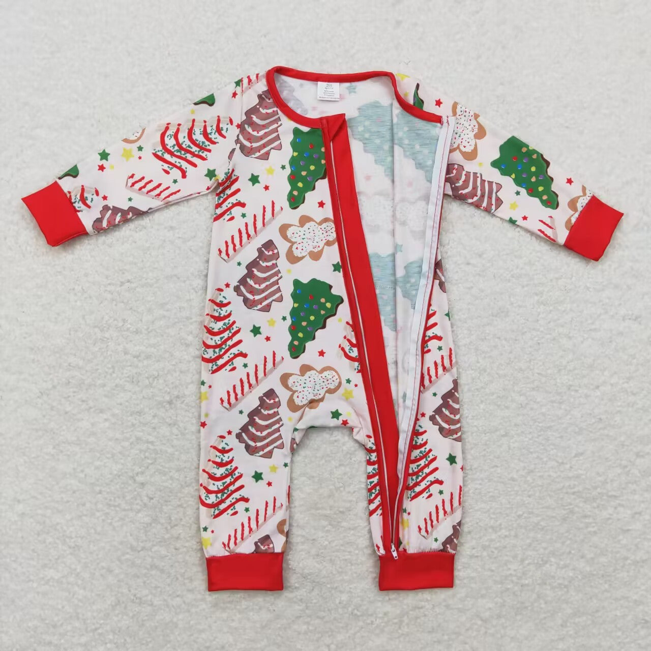 LR1150 Bamboo Christmas Tree Cookie Gingerbread Man Zip-Up Long Sleeve Bodysuit