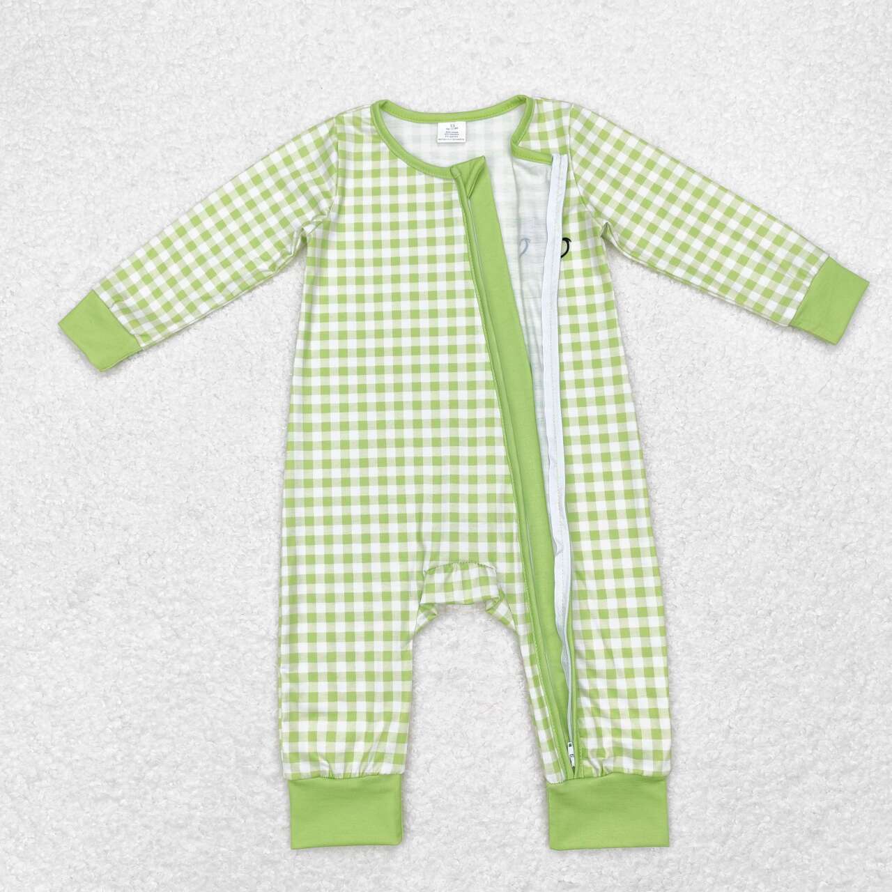 LR1251 Bamboo Green Plaid Zip-Up Long Sleeve Bodysuit