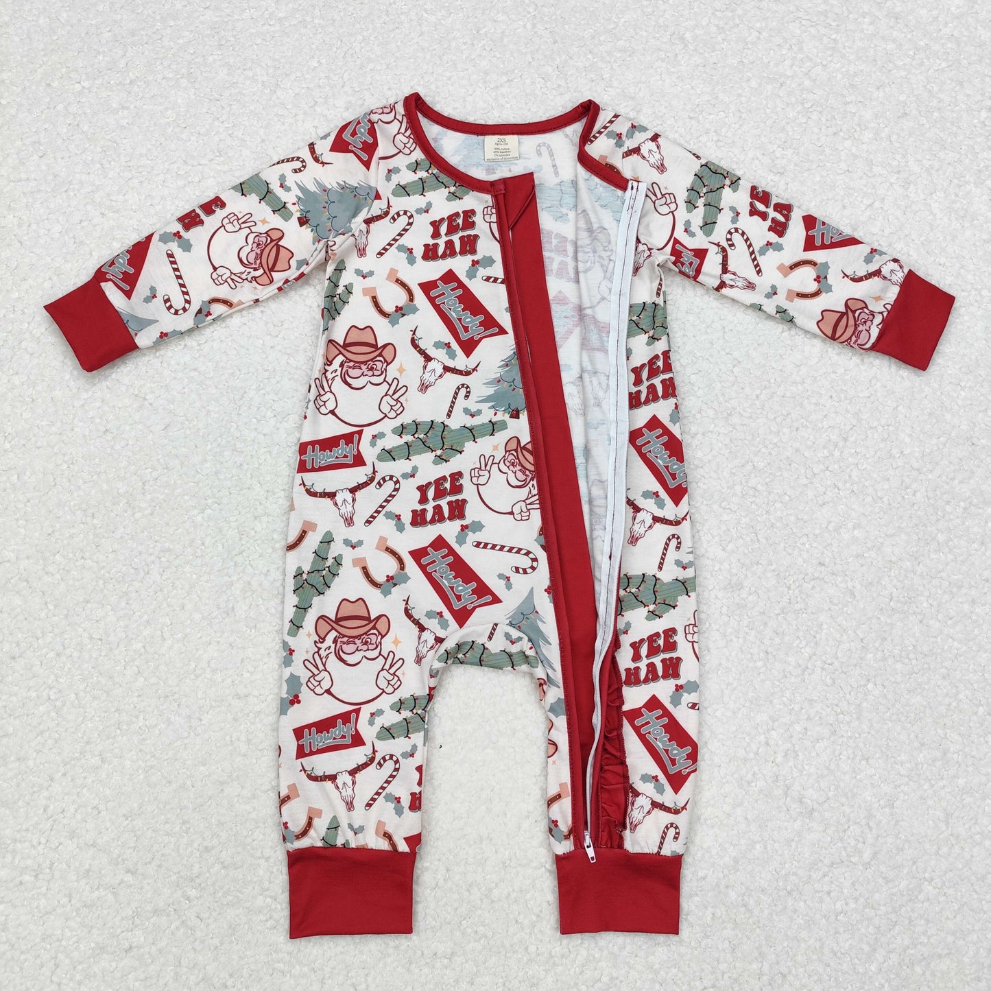 LR1277 Santa Claus Cactus Bull Head Lace Beige Zipper Long Sleeve Bodysuit