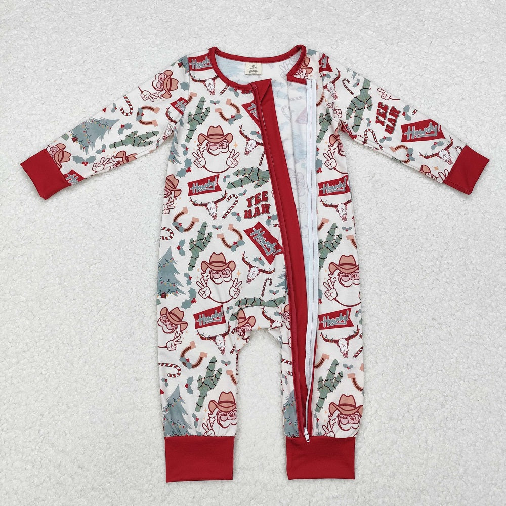 LR1278 Santa Claus Cactus Bull Head Beige Zipper Long Sleeve Bodysuit