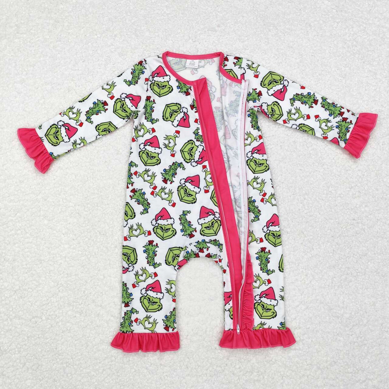 LR1337 Bamboo Christmas Tree Rose Red Lace White Zipper Long Sleeve Bodysuit