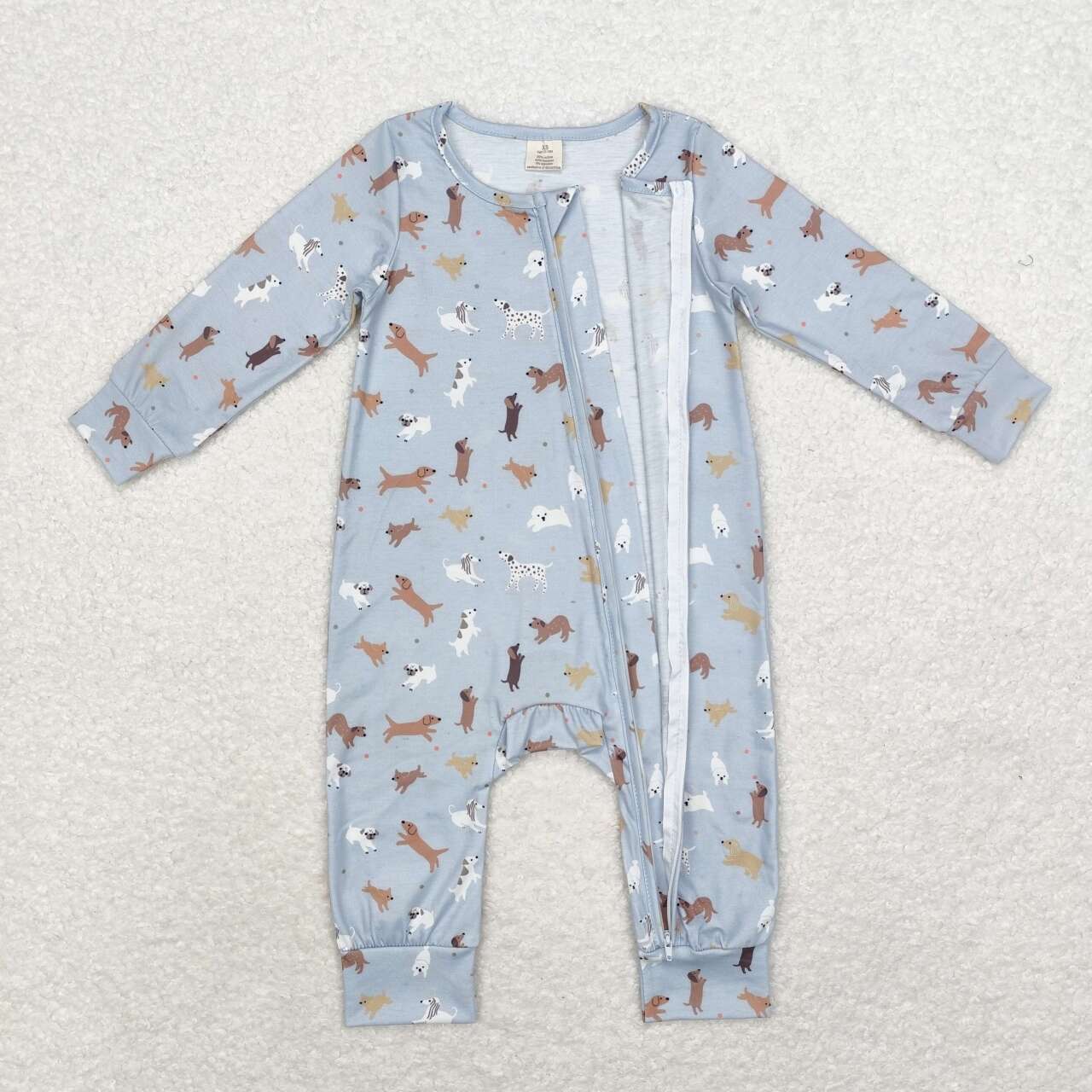 LR1351 Puppy Blue Zipper Long Sleeve Onesie