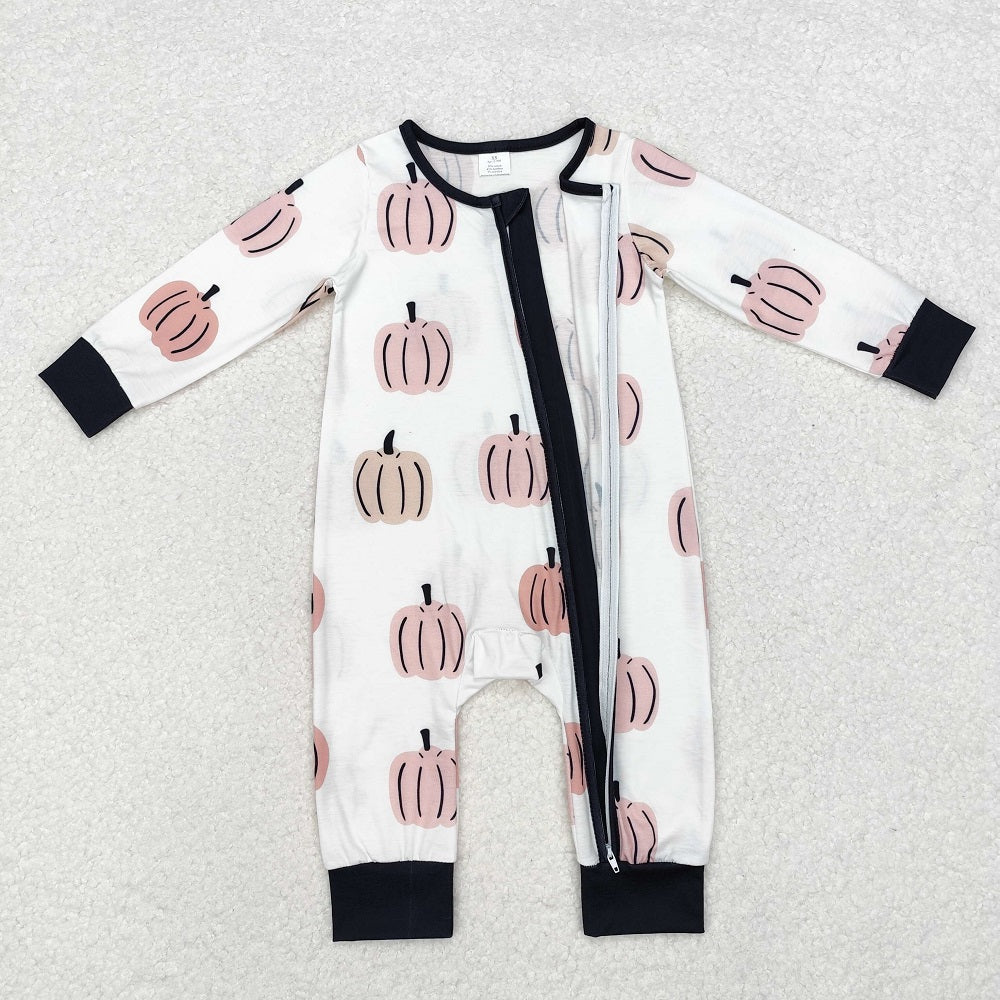 LR1437 Bamboo Pumpkin Black and White Zipper Long Sleeve Bodysuit