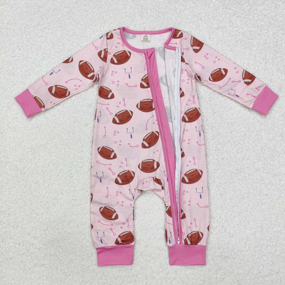 LR1464 Bamboo Pink Rugby Symbol Zipper Long Sleeve Bodysuit