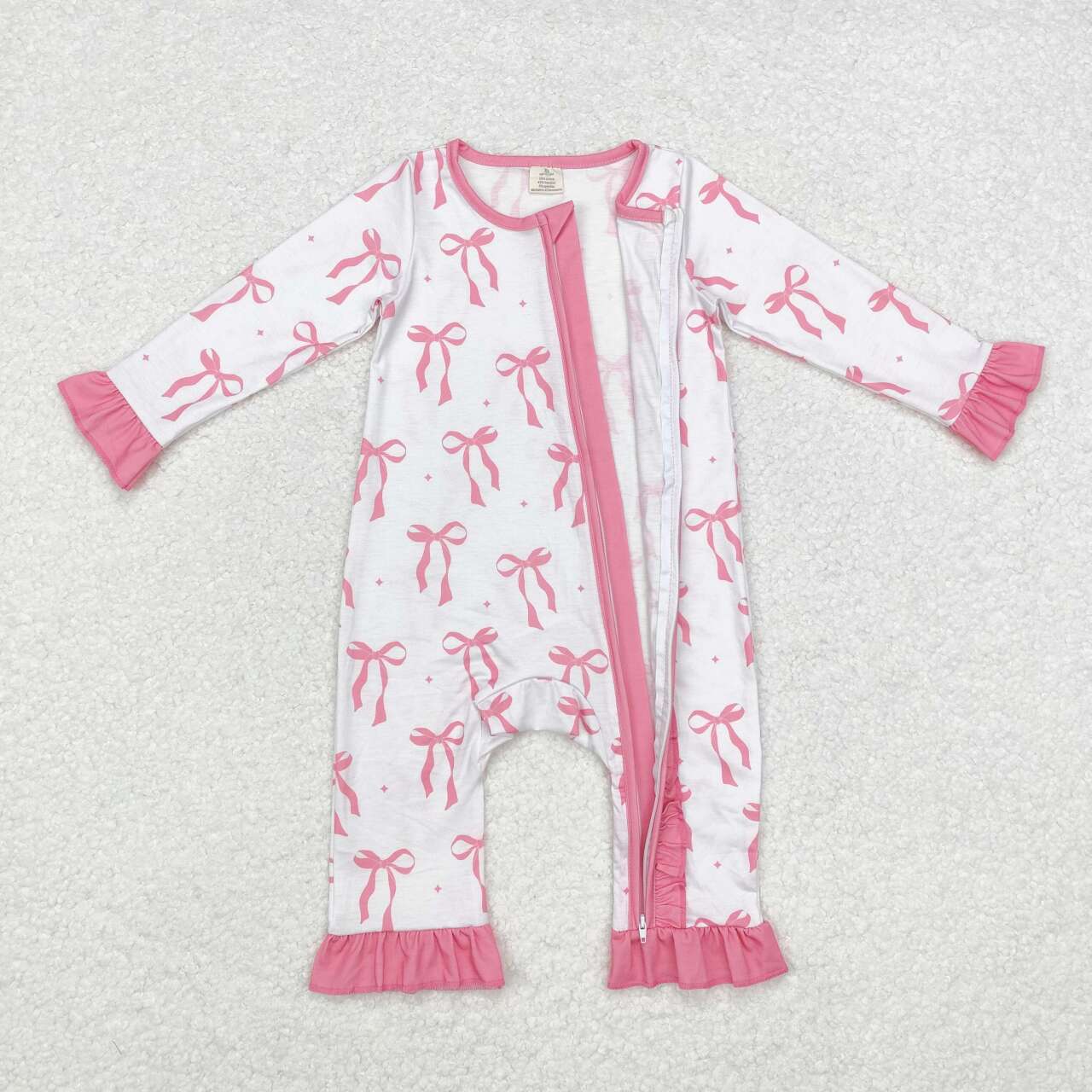 LR1584 Bamboo Pink Bow Lace Long Sleeve Bodysuit D 6.10