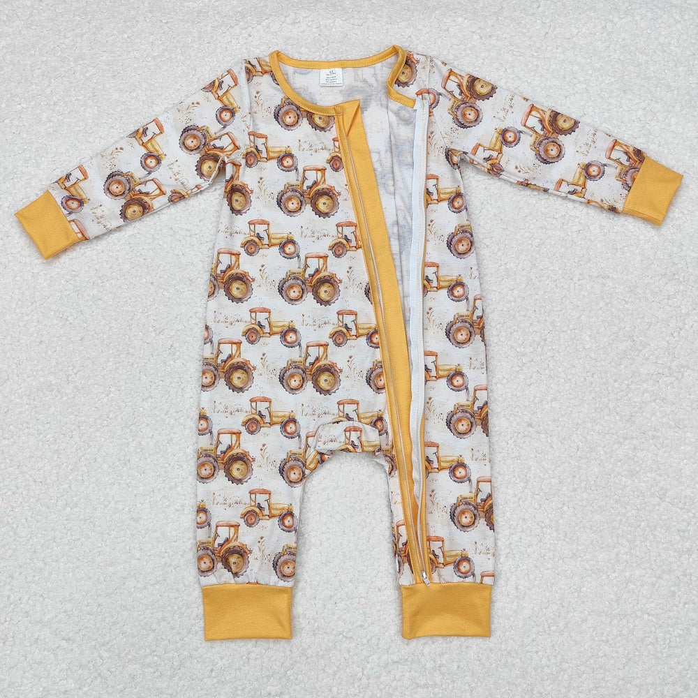 LR1789 Tractor Yellow Zip-Up Long Sleeve Bodysuit