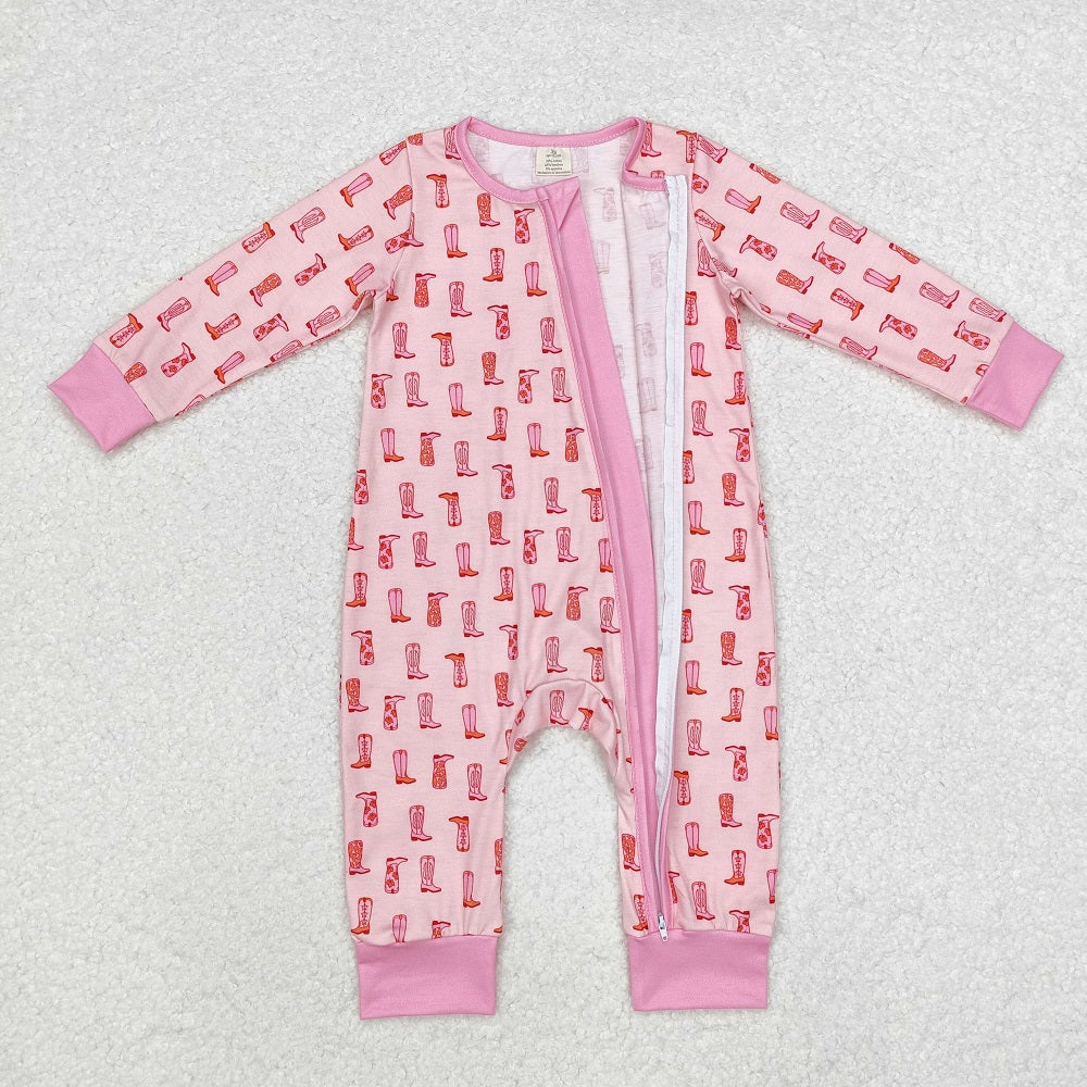 LR1843 bamboo Boots Pink Zipper Long Sleeve Bodysuit