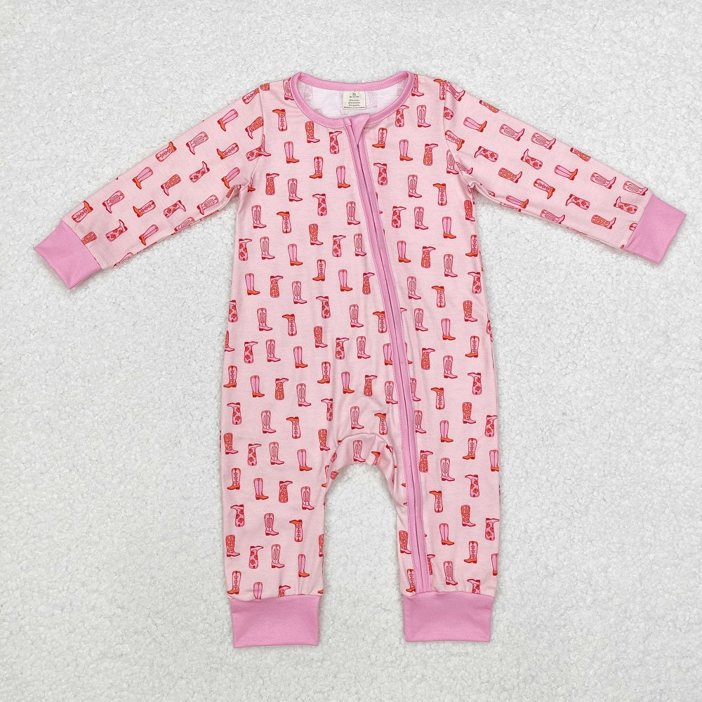 LR1843 bamboo Boots Pink Zipper Long Sleeve Bodysuit