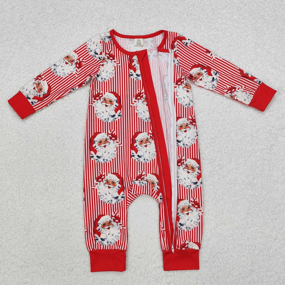LR1891 Bamboo Santa Claus Red Striped Zipper Long Sleeve Bodysuit