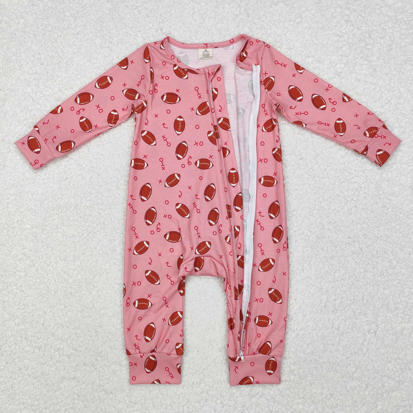 LR1988 Bamboo Pink Rugby Character Zipper Long Sleeve Bodysuit