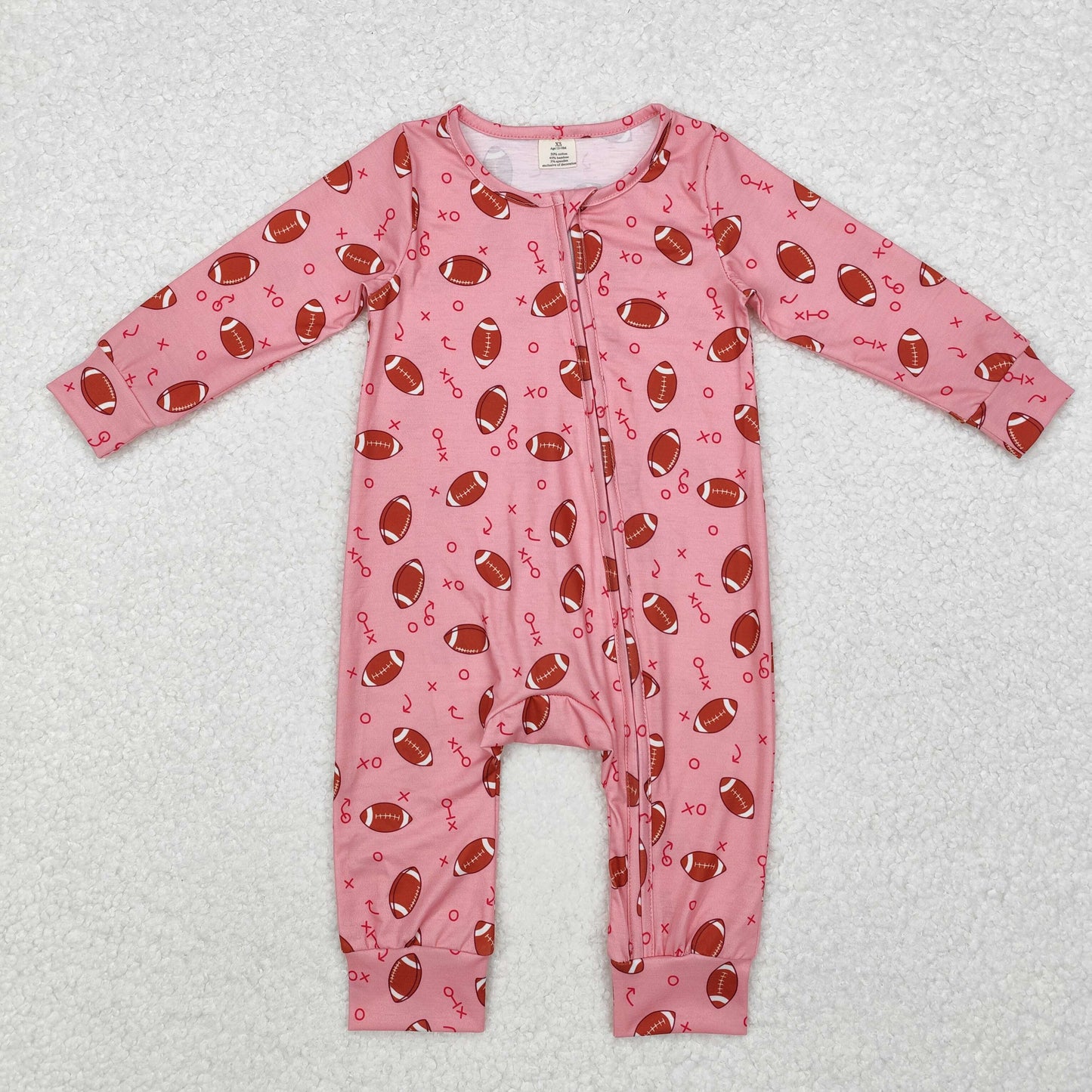 LR1988 Bamboo Pink Rugby Character Zipper Long Sleeve Bodysuit