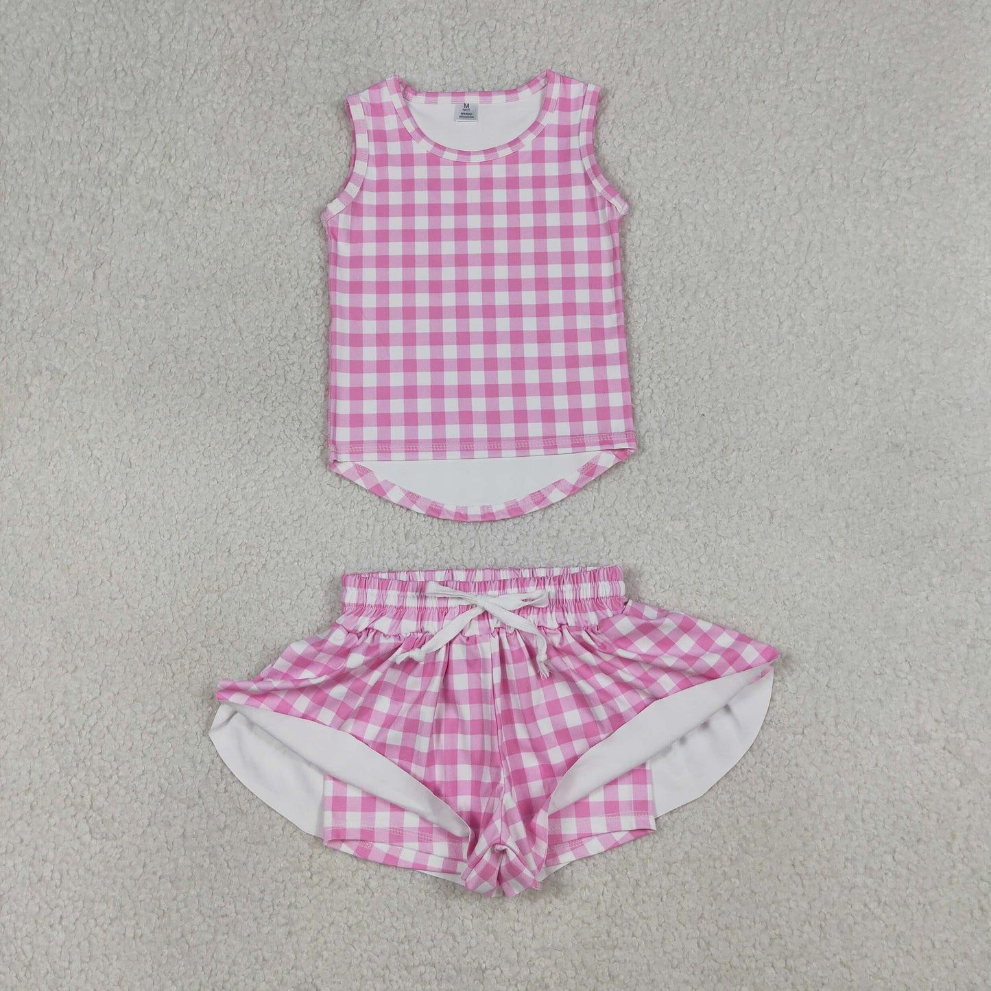 sleeveless pink gingham athletic butterfly skort outfit girls clothes