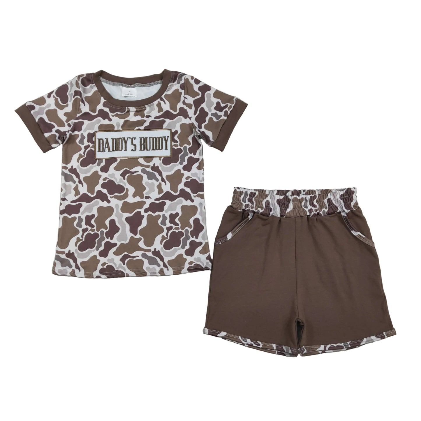 camo daddy's buddy embroidery shorts set