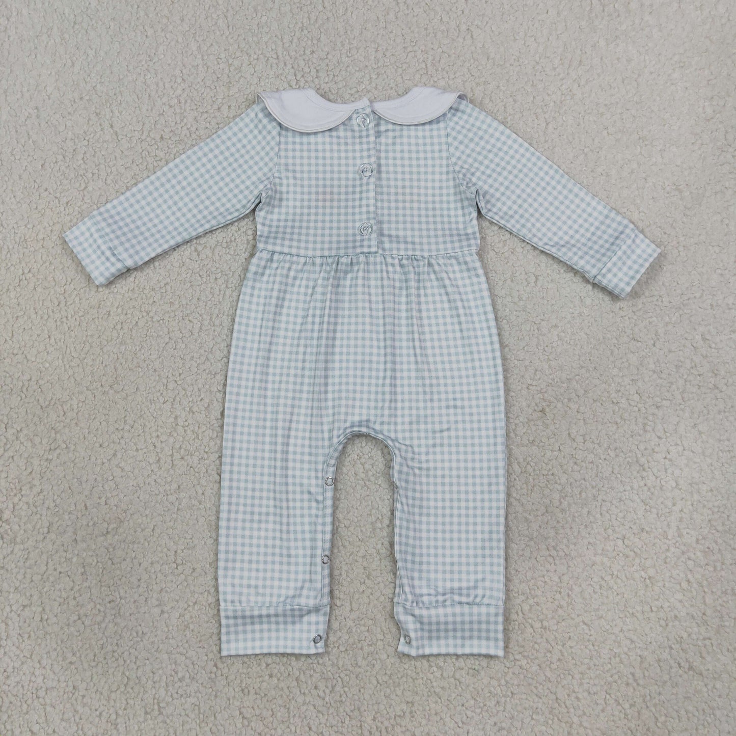 pie turkey embroidery gingham collared romper for boy